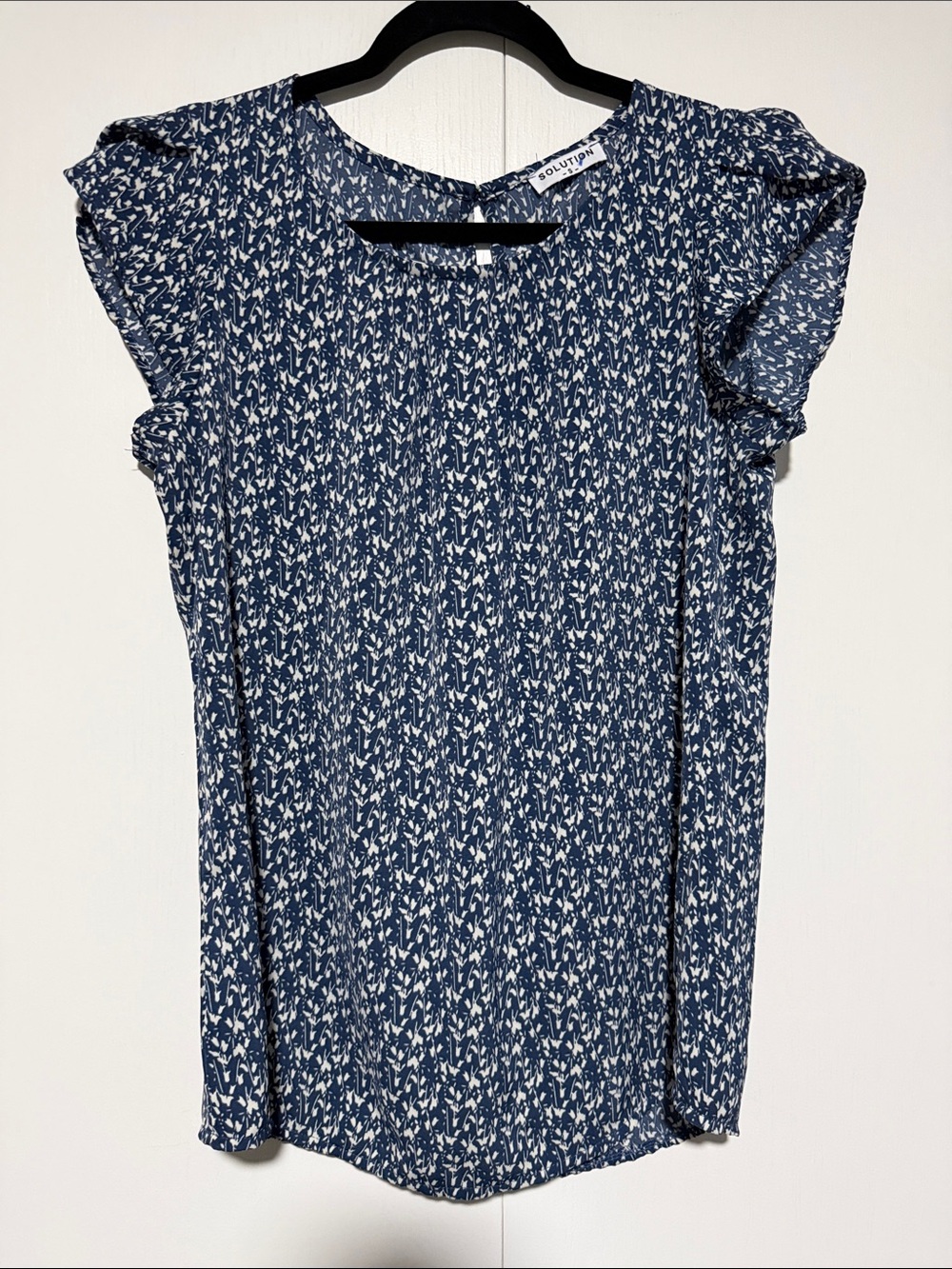 Solition Navy Floral Flutter Sleeve Blouse